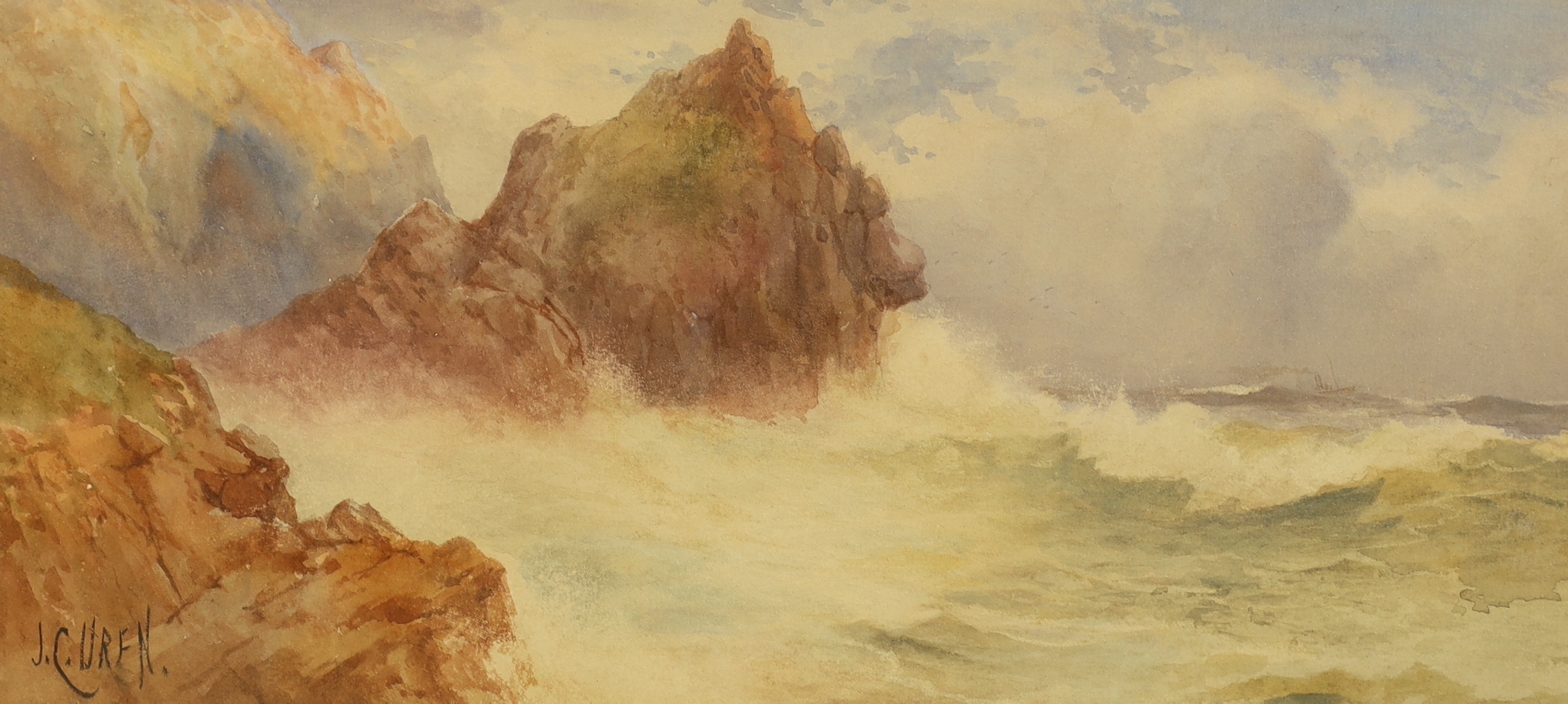 John Clarkson Isaac Uren (1845-1932) two watercolours, 'Gull Rock' and one other, signed, one with Gallery label verso, largest 35 x 16cm